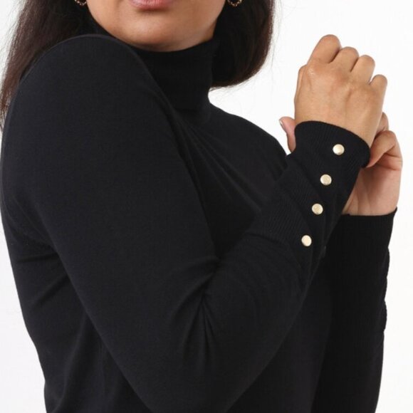 CLEO PETITES | Turtleneck Sweater with Button Detail - Picture 3 of 4